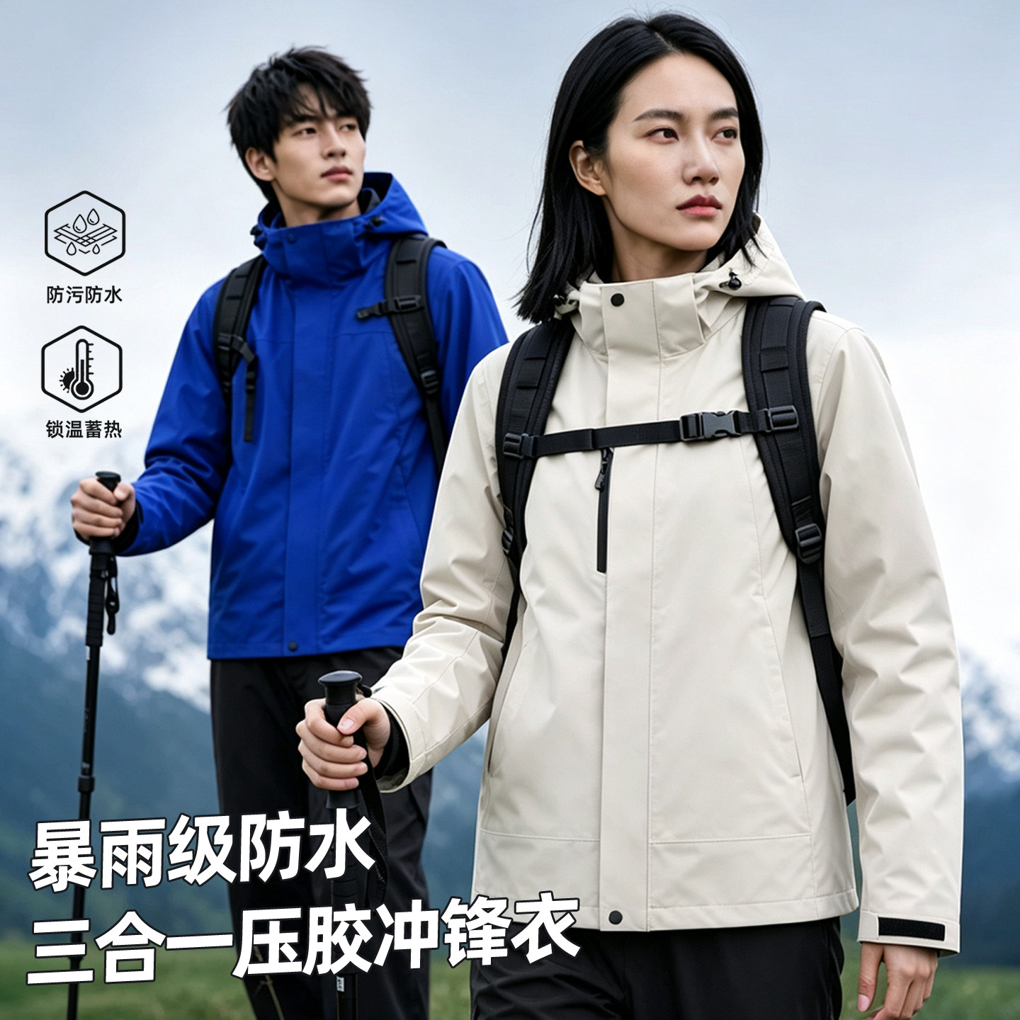 户外三合一冲锋衣女滑雪登山服男图片