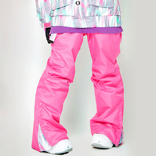 ME家荧光粉红纯色女生腰带宽版加棉单板滑雪裤