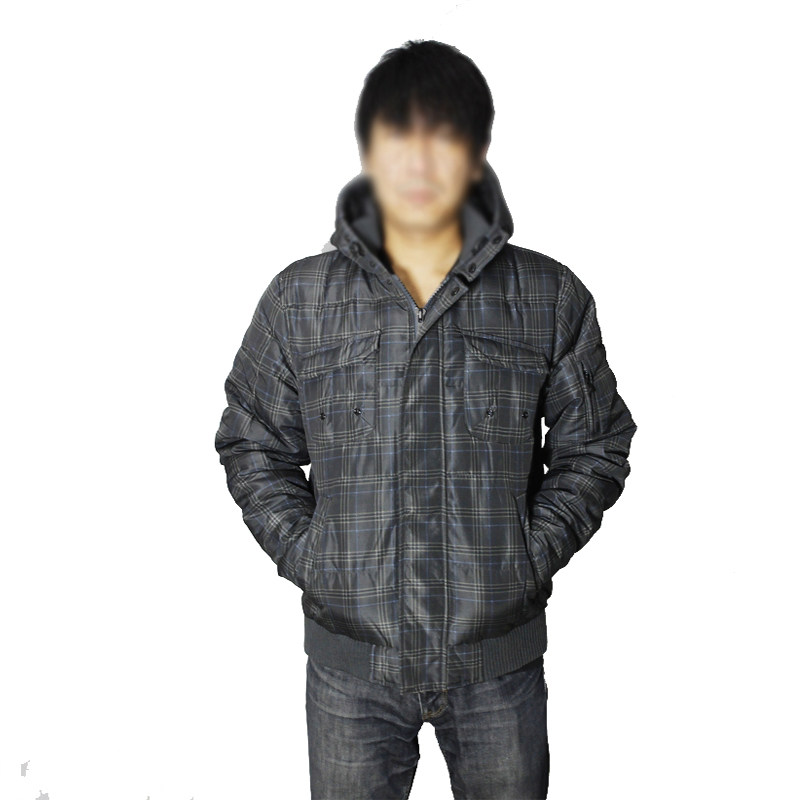 ME灰色蓝条纹短款修身男士连帽棉衣