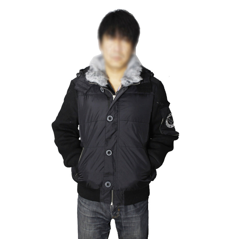 ME灰白毛领飞鹰标刺绣毛线袖短款修身简约男士棉衣
