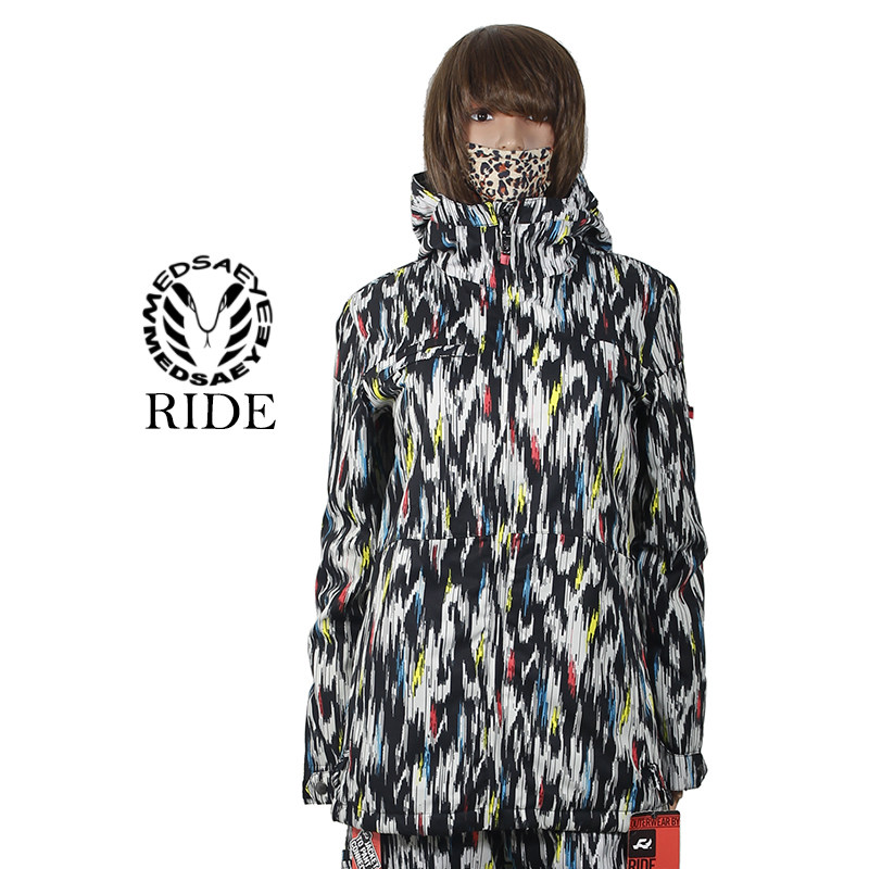 MEDSAEYE RIDE美版彩色极光竖条中长女款加棉单板滑雪服