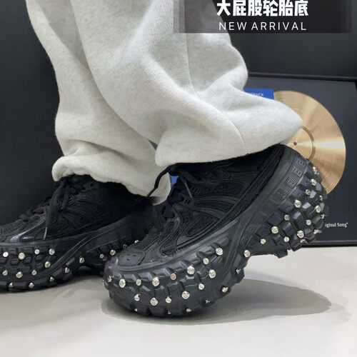 重工时尚轮胎鞋铆钉榴莲厚底春季增高老爹鞋女网面透气休闲运动鞋