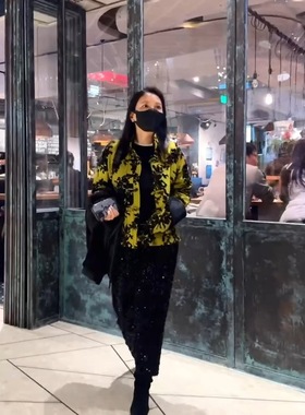 TANG TOWN璀璨丝绒亮片半身裙BlingBling亮闪闪黑色中长裙女