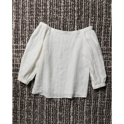 TANG TOWN自制 度假感 穿出不刻意的精致时髦 镂空亚麻一字肩衬衫