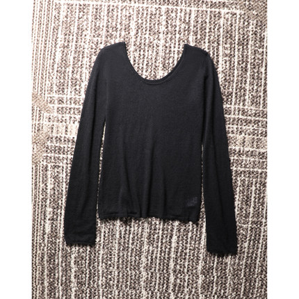 TANG TOWN 高奢羊驼毛+羊毛混纺 蓬松轻盈随性卷边U领针织衫/毛衣