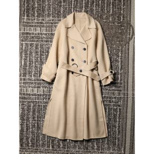 双排扣系带长款 大衣女欧美街拍气质简约优雅舒适外套