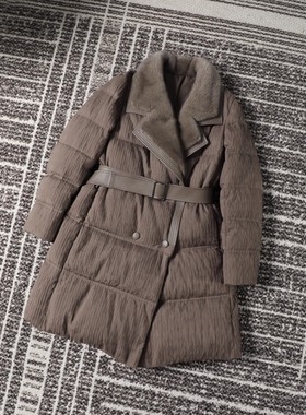 TANG TOWN 水貂领拼皮系带90白鹅绒羽绒服秋冬新品时髦DZAF072