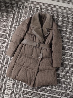 水貂领拼皮系带90白鹅绒羽绒服