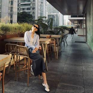 TANG 自制 春夏高端色织全亚麻自然宽松蓝白条纹防晒衬衫 TOWN