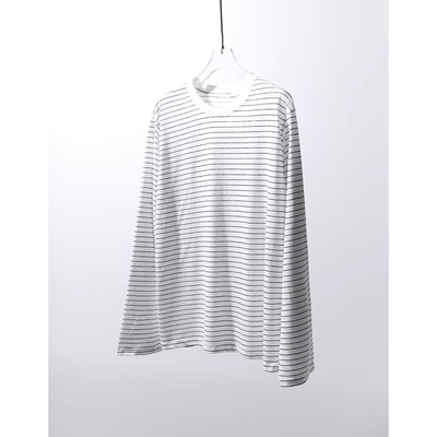 TANG TOWN春夏刚需 轻柔凉感莱赛尔/亚麻極简撞色条纹针织套衫T恤