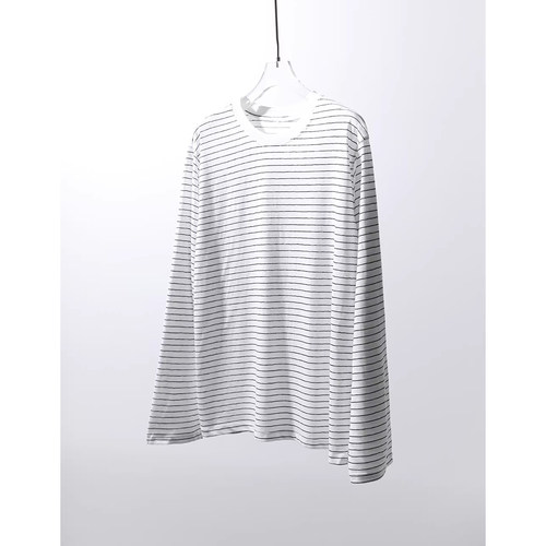 TANG TOWN春夏刚需 轻柔凉感莱赛尔/亚麻極简撞色条纹针织套衫T恤