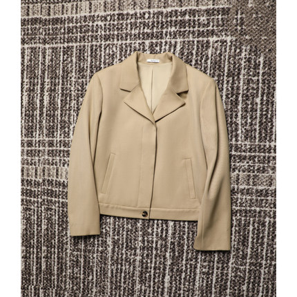 TANG TOWN 自制 率性干练 斜纹精纺羊毛混纺 平驳领西装短外套 女