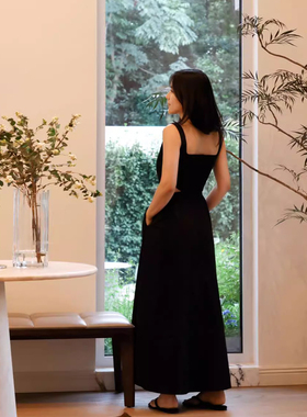 TANG TOWN【自制 显瘦小黑裙】80支长绒棉设计感露腰背心连衣裙女