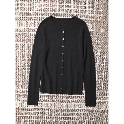 TANG TOWN 秋冬B备 温暖全羊绒经典佰搭叠穿风圆领长袖针织开衫