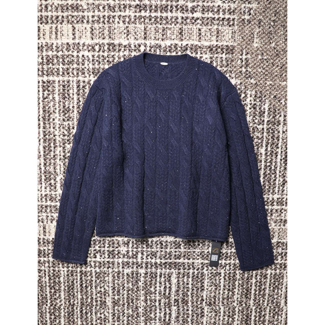 TANG TOWN 康赛妮高端纯羊绒 老钱风复古绞花亮片圆领针织衫/毛衣