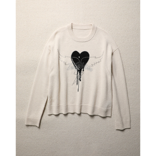 钻闪纯羊绒提花爱心针织衫 TANG 烫钻镶嵌 重磅奢华 毛衣 TOWN