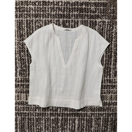 TANG TOWN 自制 华夫格亚麻衬衫 轻盈“氧气感”宽松显瘦V领衬衫