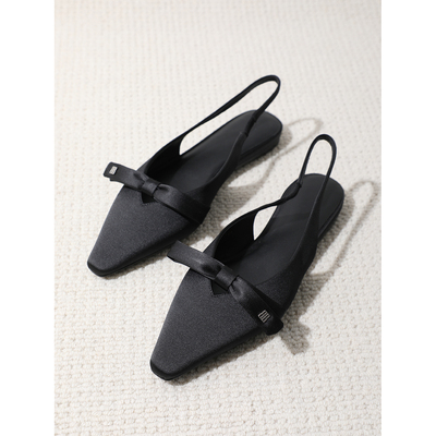 TANG TOWN 26春夏新款 尖头浅口蝴蝶结单鞋真丝布一字带平底凉鞋