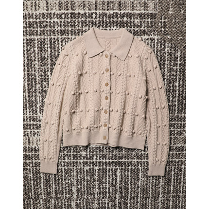 TANG TOWN 2种复古立体花型 毛球巧趣丰富造型纯羊绒针织开衫