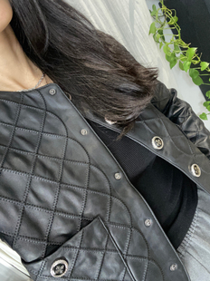 TANG 西班牙进口A级羊皮菱格皮衣黑色短TTHL24021 TOWN