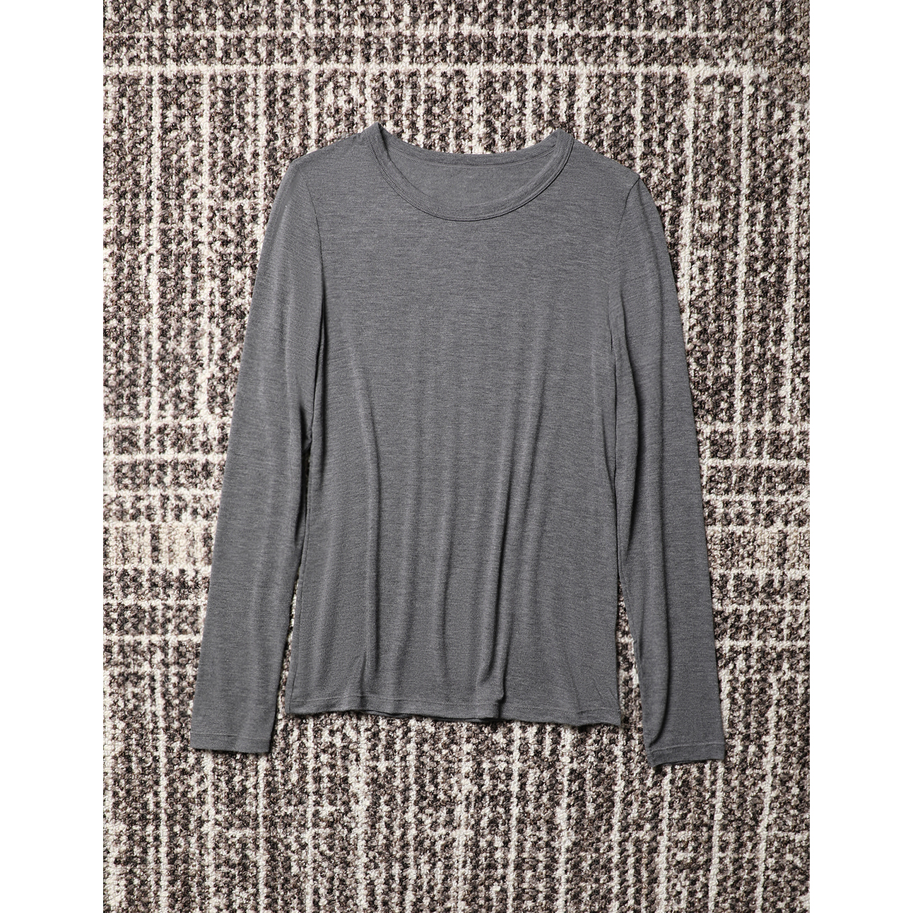 TANG TOWN 山羊绒粘纤混纺 亲肤细腻高弹塑身叠穿圆领打底长袖T恤