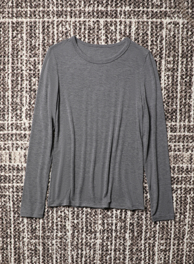 TANG TOWN 山羊绒粘纤混纺 亲肤细腻高弹塑身叠穿圆领打底长袖T恤