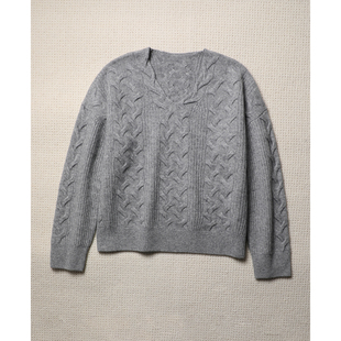 松弛艺术绞花V领针织衫 TANG 纯羊绒 温暖舒适爱不释手 毛衣 TOWN