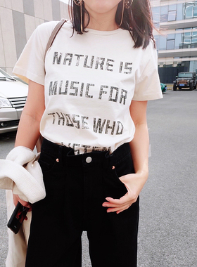 TANG TOWN 自制  纯棉字母圆领套头T恤女短袖休闲经典简约上衣