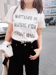 休闲经典 TANG 纯棉字母圆领套头T恤女短袖 自制 简约上衣 TOWN