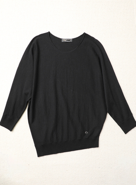 TANG TOWN 羊绒/羊毛/棉/莫代尔 一片式蝙蝠连袖花边圆领针织衫