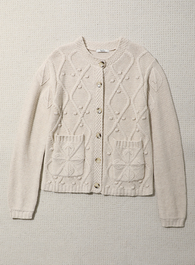 TANG TOWN自制 棉/羊毛混纺/多针法工艺/毛球造型/实穿型针织开衫