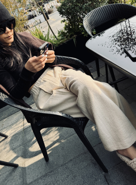 TANG TOWN自制 时装感立体颗粒肌理 高密挺括有型 微绒羊毛休闲裤