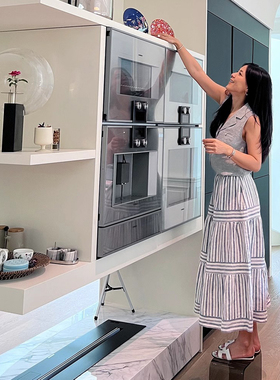 TANG TOWN 复古通勤佰搭A字条纹亚麻显瘦高腰伞摆半裙 女