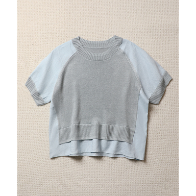 TANG TOWN 减龄松弛/干爽凉感 针梭相拼层次拼接亚麻针织衬衫