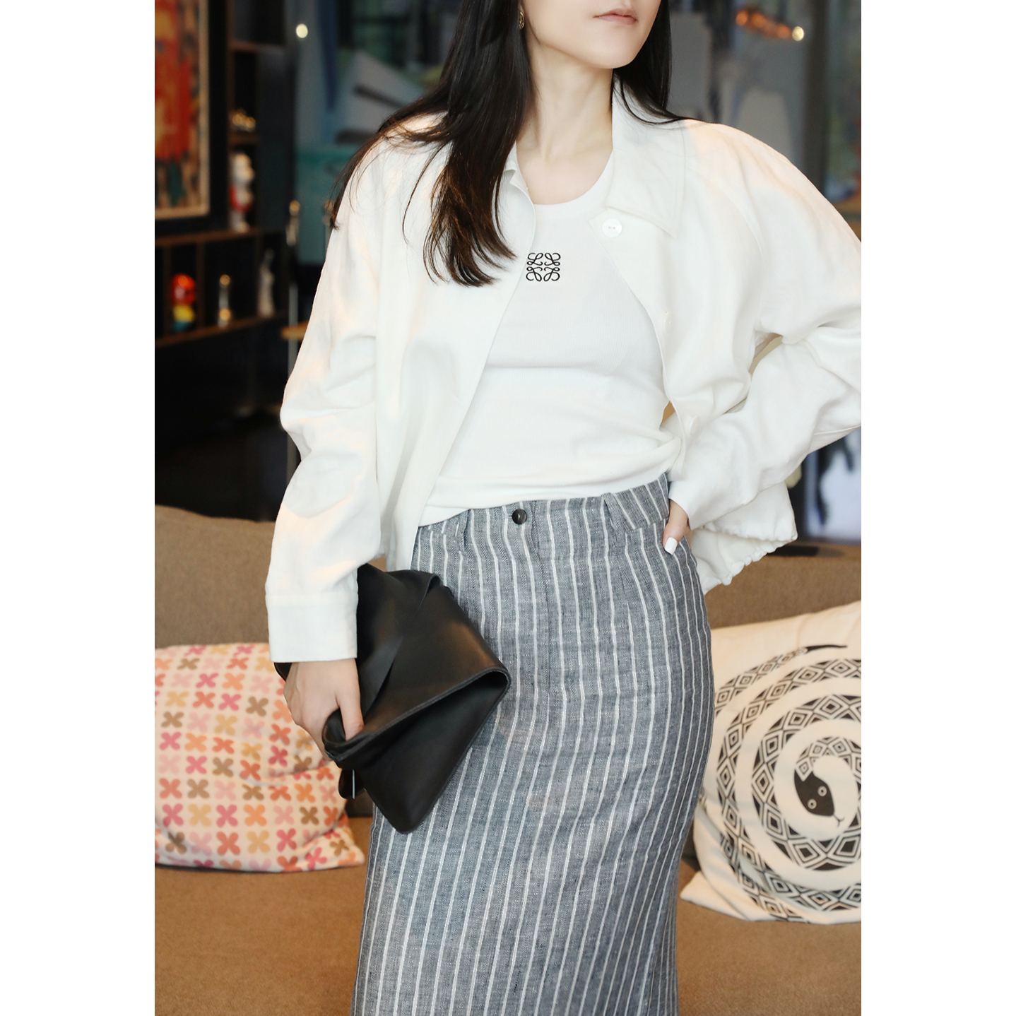 TANG TOWN 自制 春夏高端 極简老钱重工全亚麻下摆抽绳夹克外套