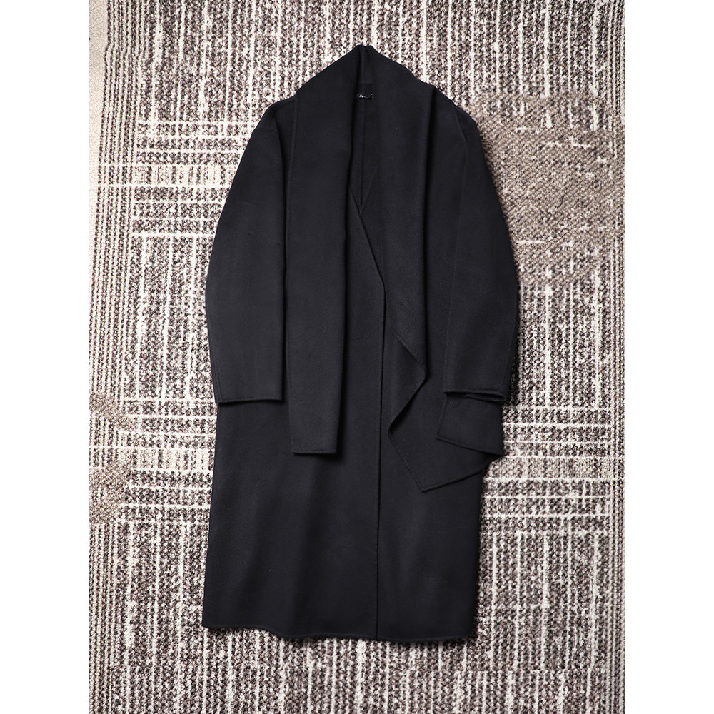 TANG TOWN 自制 小山羊绒手工双面呢大衣/时髦设计感造型围巾外套