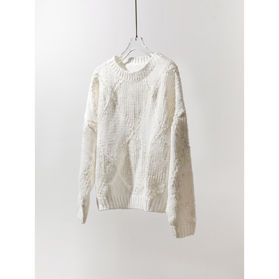 TANG TOWN立体镂空花型 重磅难做 棉/亚麻/苎麻 菱形格亮片针织衫