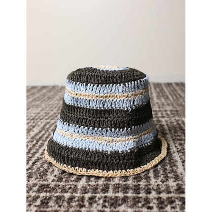 TANG TOWN 多巴胺草帽 镂空彩色编织渔夫帽 可折叠可调节圆顶遮阳