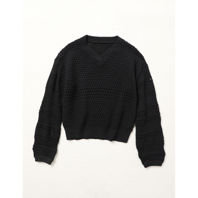 TANG TOWN慵懒随性 羊毛/棉带子纱 镂空肌理多针法重磅工艺针织衫