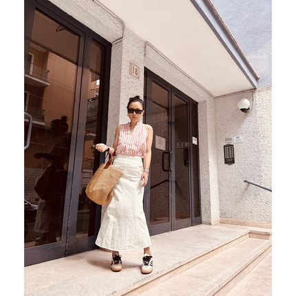 TANG TOWN 自制 夏季B入 新疆长绒棉佰搭極简后扭扣开衩直筒半裙