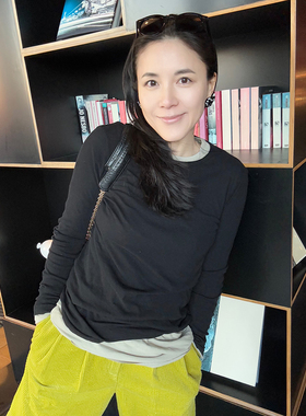 TANG TOWN 百搭 舒适休闲轻盈透气干爽全棉微修身长袖打底t恤女夏