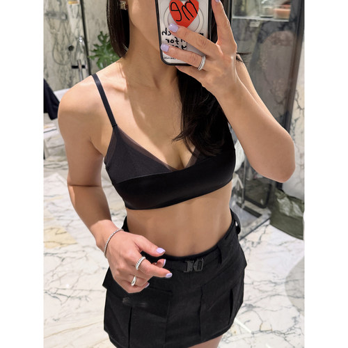 TANG TOWN 真丝缎面三角杯法式薄款无钢圈桑蚕丝拼网纱文胸内衣女