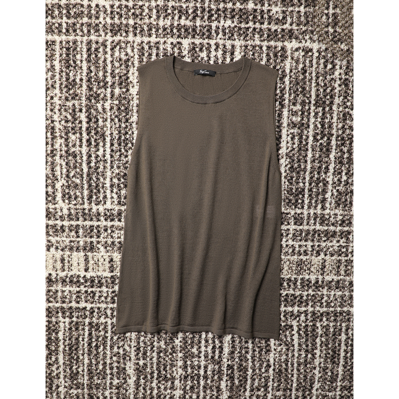 TANG TOWN 自制 随性气质穿搭 超细精纺羊毛圆领无袖系带针织背心