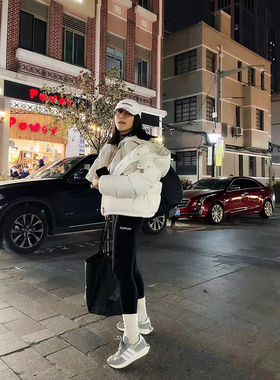 TANG TOWN 超暖加厚防泼水白鸭绒羽绒服冬白色短款连帽羽绒外套