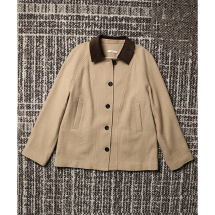 TANG TOWN 自制 轻盈时髦巴恩风 羊毛拼灯芯绒领宽松廓形休闲外套