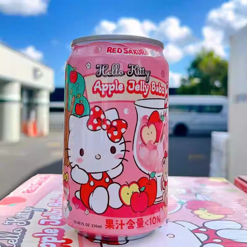 台湾进口KT三丽鸥kitty联名苹果葡萄芦荟味果味果汁爆珠饮料310ml