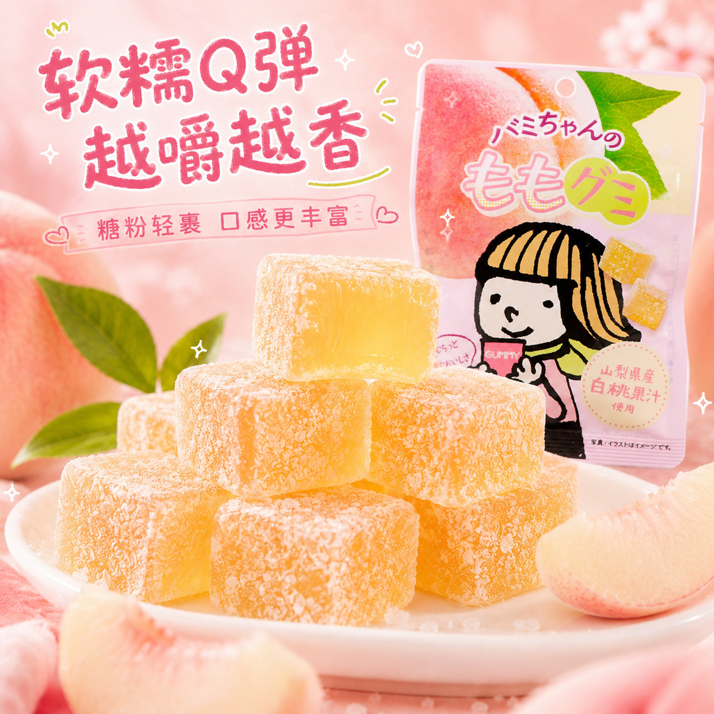 日本原装进口金城制果桃子味软糖白桃橡皮糖QQ糖儿童休闲零食小吃