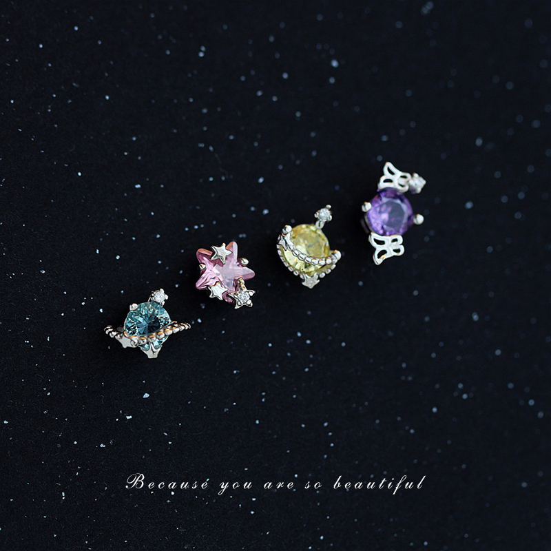 洋气网红s925银蓝色星球小耳钉百搭2025新款潮耳骨钉学生耳饰品