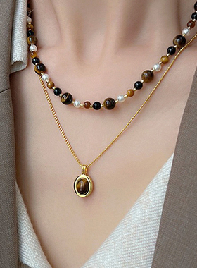 小众设计感复古虎眼石项链女轻奢高级时尚气质简约百搭颈链锁骨链
