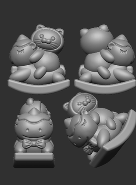 YD0216海豹猫骑木马 三维立体图圆雕图stl文件雕刻机3d打印模型